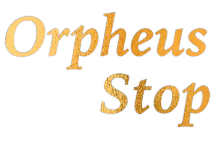Wording Orpheus Stop, gold with white background