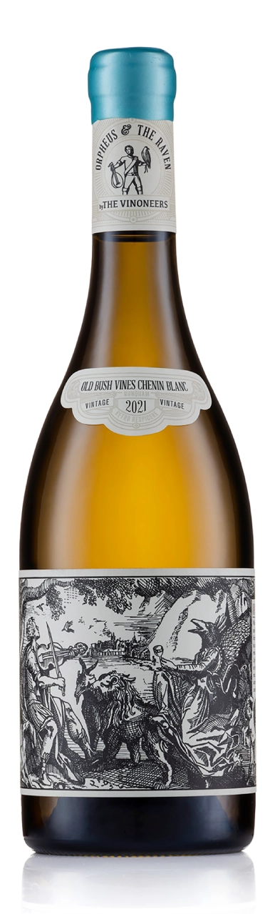 Old Bush Vine Chenin Blanc wine bottle and label with artistic design