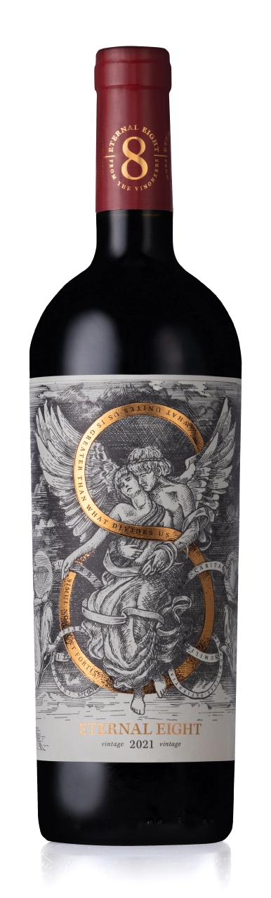 Eternal Eight red blend wine bottle and label with artistic design