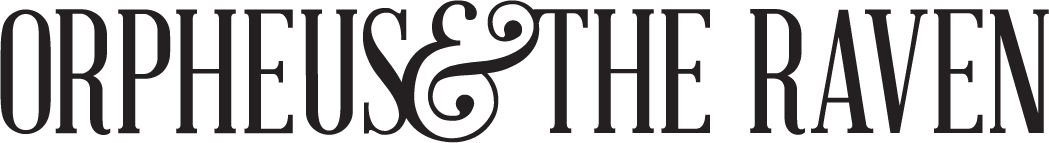 Orpheus and the Raven logo in black on white background